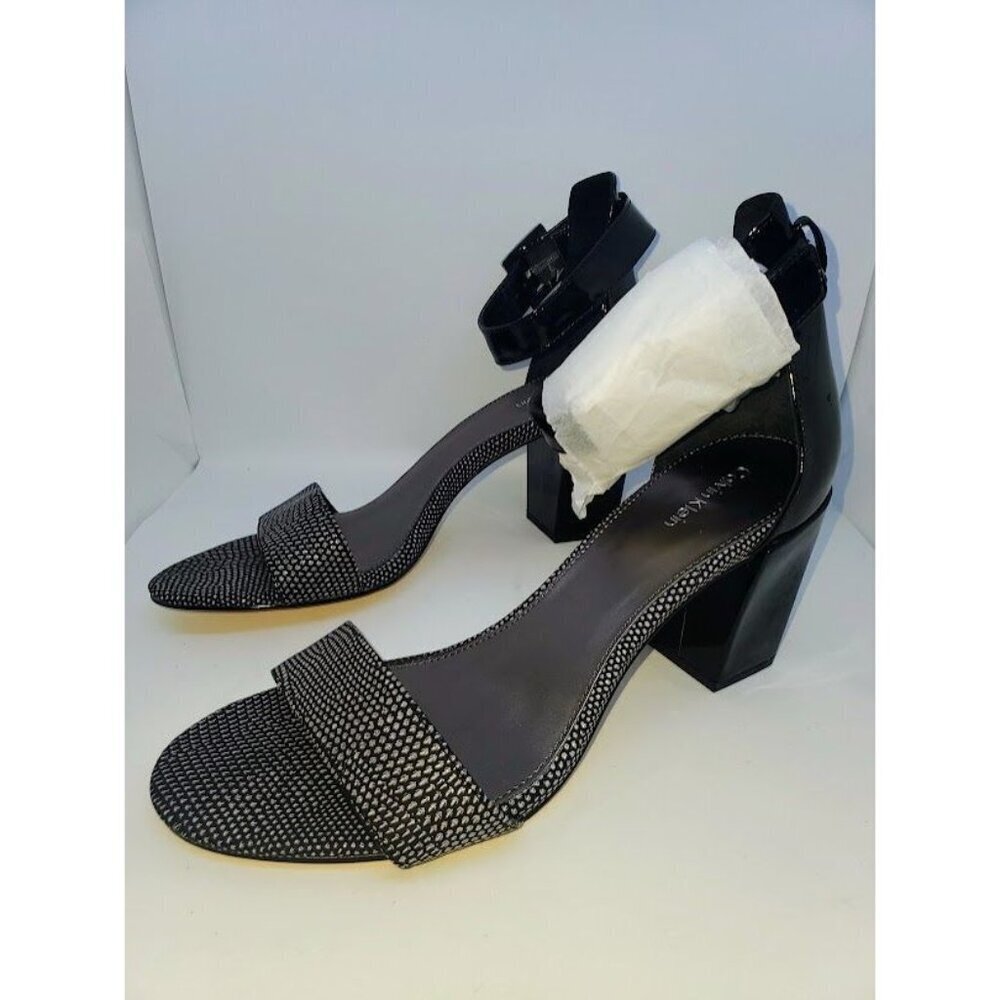 Calvin Klein Caliana Lizard Pattern w/Patent Leather Block Heel Sandals 10M